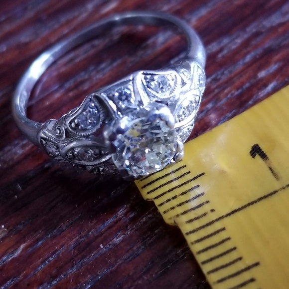 Super sale! Antique Platinum art deco European old mined diamond engagement ring - Picture 5 of 16